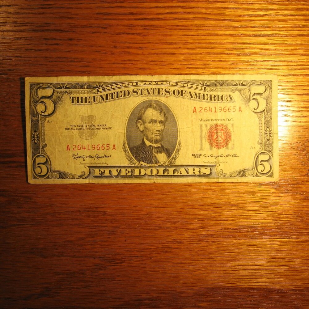 1963 5 DOLLAR FEDERAL RESERVE NOTE WITH RED SEAL